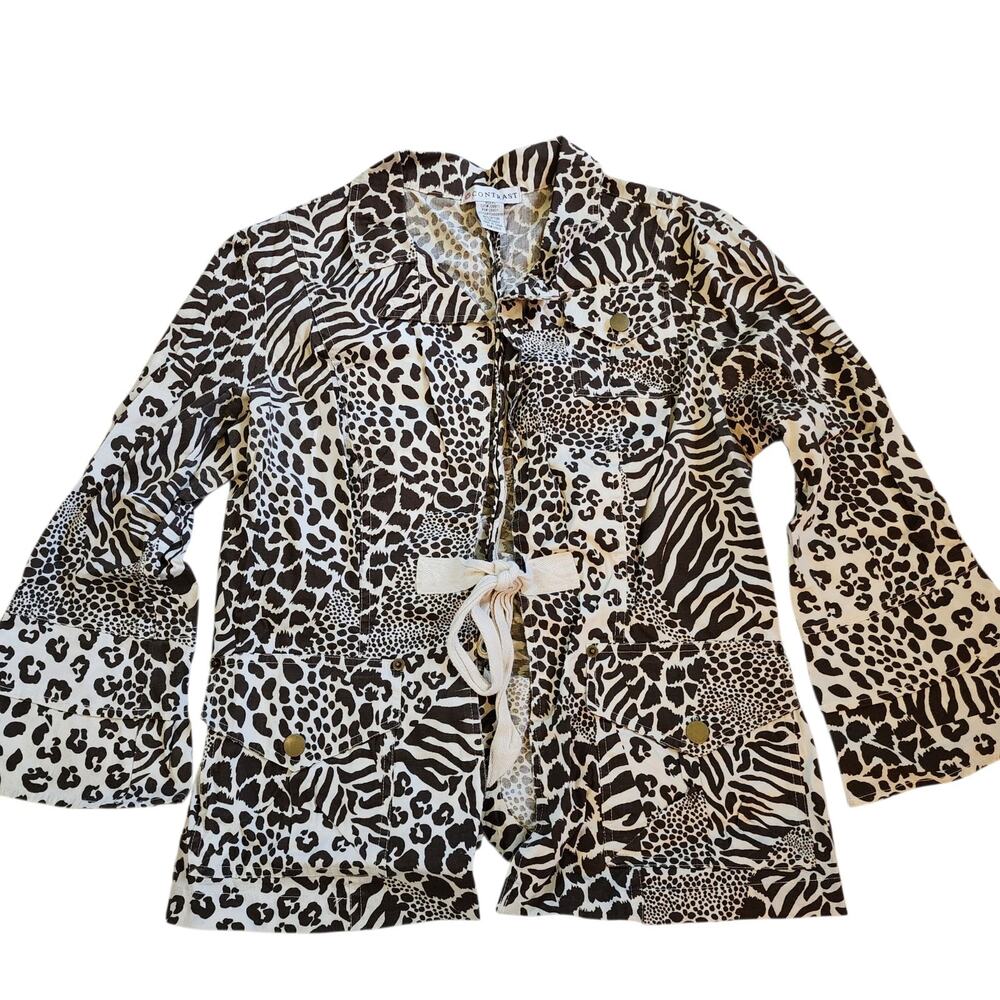 Contrast Womens Top Size PL Petite Brown Animal Print 3/4 Bell Sleeve Tie Front